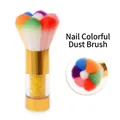 Brosse à poussière d'ongles arc-en-ciel avec manche à paillettes dorées pour manucure - Brosse À Poussière Moyenne Dorée À Pétales Arc-en-ciel N° 25