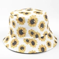 Détail de l'imprimé tournesol jaune et des coutures sur le chapeau bob en coton blanc - M(56-58cm) / Tournesol Réaliste Blanc (12#)
