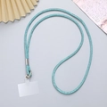 Detail of light blue rhinestone crossbody phone chain with metal hook and clear connector - Blue