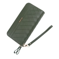 Cartera larga para mujer verde oscuro con diseño de rombos y una correa de muñeca - Verde