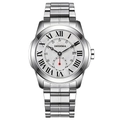 Herrenuhr aus silbernem Edelstahl mit weißem Guilloche-Zifferblatt und römischen Zahlen - Stahlband Weißes Zifferblatt