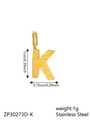 Polished gold stainless steel letter K pendant charm with radial texture and dimensions - Letter-K / Gold