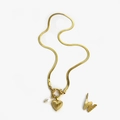Gold snake chain necklace with heart charm, baroque pearl, and letter W pendant - Gold - Letter W