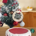 Wooden Merry Christmas cake topper with wreath pattern on a festive holiday tree - Transparent Wood Marking Christmas Ball Topper