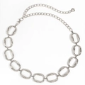Silver hollow oval link metal body chain belt with lobster clasp and adjustable tail - 19461 Silver