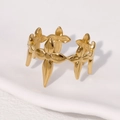 Adjustable stainless steel gold leaf ring with a hollow four-leaf clover design on white background - Gold