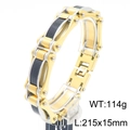 Men's hip-hop industrial steel bracelet with gold-silver tone and carbon fiber inlay - Gold and Silver Contrast Rivet Style (KB186994-KFC)