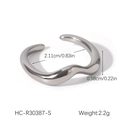 Detailed view of silver wavy stainless steel ring showing 2.11cm diameter measurement - Wave Style (HC-R30387-S) / Silver