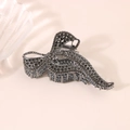 Elegant dark grey metal shark hair claw clip with sparkling rhinestones for women - 11CM Full Rhinestone Bow Claw-Gun Black / Bulk Packaging