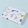 Double-layer cotton muslin baby swaddle blanket with colorful dinosaur prints on white - Dinosaur V5