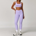 Two-piece lavender yoga set with V-shaped cross high waist leggings and sports bra - S / Top And Bottom / Sports Bra + Leggings / Lilac Purple