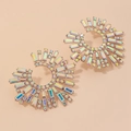 Golden sunburst hoop earrings with iridescent AB crystals in a bold statement style - AB Colorful Sun Flower Style