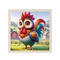 Educational 9-piece wooden rooster puzzle for toddlers with farm animal pattern - Rooster