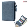 Cartera fina de cuero azul oscuro con patrón litchi, protección RFID y monedas - Azul Denim