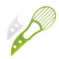 Green and white 3-in-1 avocado slicer tool set for pitting and scooping fruit - Green