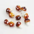 Brown handmade glass mushroom beads with white polka dots for DIY jewelry making - Coffee