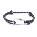 Bracciale in corda intrecciata RPET blu con dettagli rossi e fibbia da trekking argento - N. 10 Blu con puntini rossi e bianchi