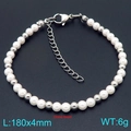 Elegante bracciale da 180mm con perle di vetro bianche e accenti in metallo argento - 4mm / Color Acciaio