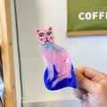 Pinza per capelli a forma di gatto in acetato rosa con trama perlata e collare - Gatto Rosa