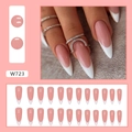 Franse press-on nagels in roze en wit amandelvormig, volledige 24-delige set met label W723 - Eenvoudig Frans (Lijmstijl) (W723)