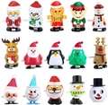 Christmas clockwork toy set featuring Santa Claus, reindeer, penguin, and snowman figures - Christmas Wind Up 15pcs Set C