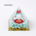 Orgone pyramid with turquoise stones, gold foil, and mandala pattern, model BALL005 - BALL005-White Ball/Mandala/Turquoise Stones