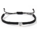 Adjustable black braided nylon cord bracelet featuring a silver heart charm with letter E - Silver Heart-E / Black