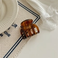 Close-up of tortoise shell hair claw clip with gold France Handmade lettering - Brown