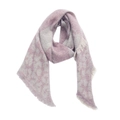 Detailed shot of pink and grey bouclé plaid scarf with leopard print and soft fringe - Leopard Purple