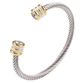 Close-up of dual-tone cable twist bangle with crystal pave and gold-plated end caps - April (Diamond White)