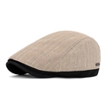 Men's newsboy cap in beige and black stripes with adjustable fit and metal tag - Khaki