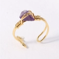 Handmade wire wrapped ring featuring natural purple amethyst stone in gold finish - Purple (Amethyst)