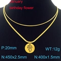 Collana a doppio strato in acciaio inossidabile dorato con ciondolo fiore del mese di gennaio - Gennaio Garofano (Oro)