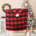 Red and black buffalo plaid Christmas chair cover with white pom-pom detail - Red and Black Plaid