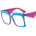 Blue and pink glitter oversized square glasses frame in a stylish geometric butterfly design - Purple Blue Splice