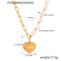 Collier élégant en chaîne trombone et perles blanches avec pendentif cœur martelé - Style Pendentif Cœur en Épissure de Perles (P1960-金色项链)