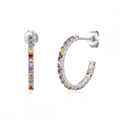 Boucles d'oreilles créoles C en argent 925 avec zircons colorés pour femme - Argenté