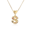 18K gold plated necklace featuring heart and letter S pendant with multicolor stones - S