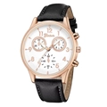 Geneva men's business watch with rose gold case, white dial, and black leather strap - Rose Gold Case Rose Gold Hands White Dial Black Strap