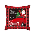 Christmas pillow cover with buffalo plaid border and Santa in a vintage red truck - TQR31-14/Santa Red Truck
