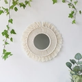 Bohemian woven macrame wall mirror with cotton tassels in cream white for home decor - m0403/Geometric Woven Round Style