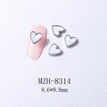Macro view of heart nail charms with white shell texture and silver metal border - 8314 Silver Border White Shell (8.6*8.8mm)