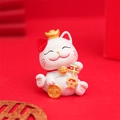 White Maneki Neko figurine holding a Ping'an plaque and Qianwanliang coin on red background - 8163 Safe and Sound
