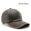 Casquette de baseball en cuir vert armée vintage avec finition texturée et design - Vert Militaire