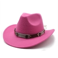 Detail of rose pink western cowboy felt hat with studded leather decorative band - M (56-58cm) / Rose Red