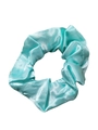 Teal blue satin oversized scrunchie hair tie with glossy silk texture for women - Lake Blue