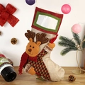 Linen Christmas stocking with 3D reindeer applique and clear photo pocket window - Elk