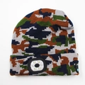 Knitted camo beanie with integrated LED light module for outdoor winter warmth - 6-LED Bluetooth Style / Camo Grey Green