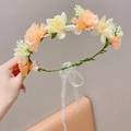 Pink and white floral fairy crown headband with ribbon for girls and kids - Flower Garland / Light Orange