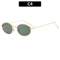 Retro-Oval-Sonnenbrille mit schmalem Goldmetallrahmen und dunkelgrünen Gläsern C4 - Goldener Rahmen Dunkelgrüne Gläser